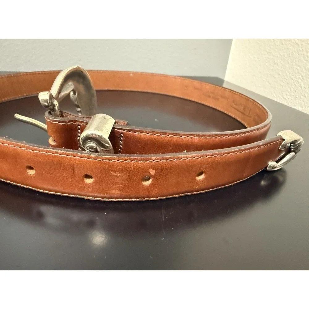 Talbots Brown Leather Belt Western Buckle Gardening Charms Small‎ USA Made 32